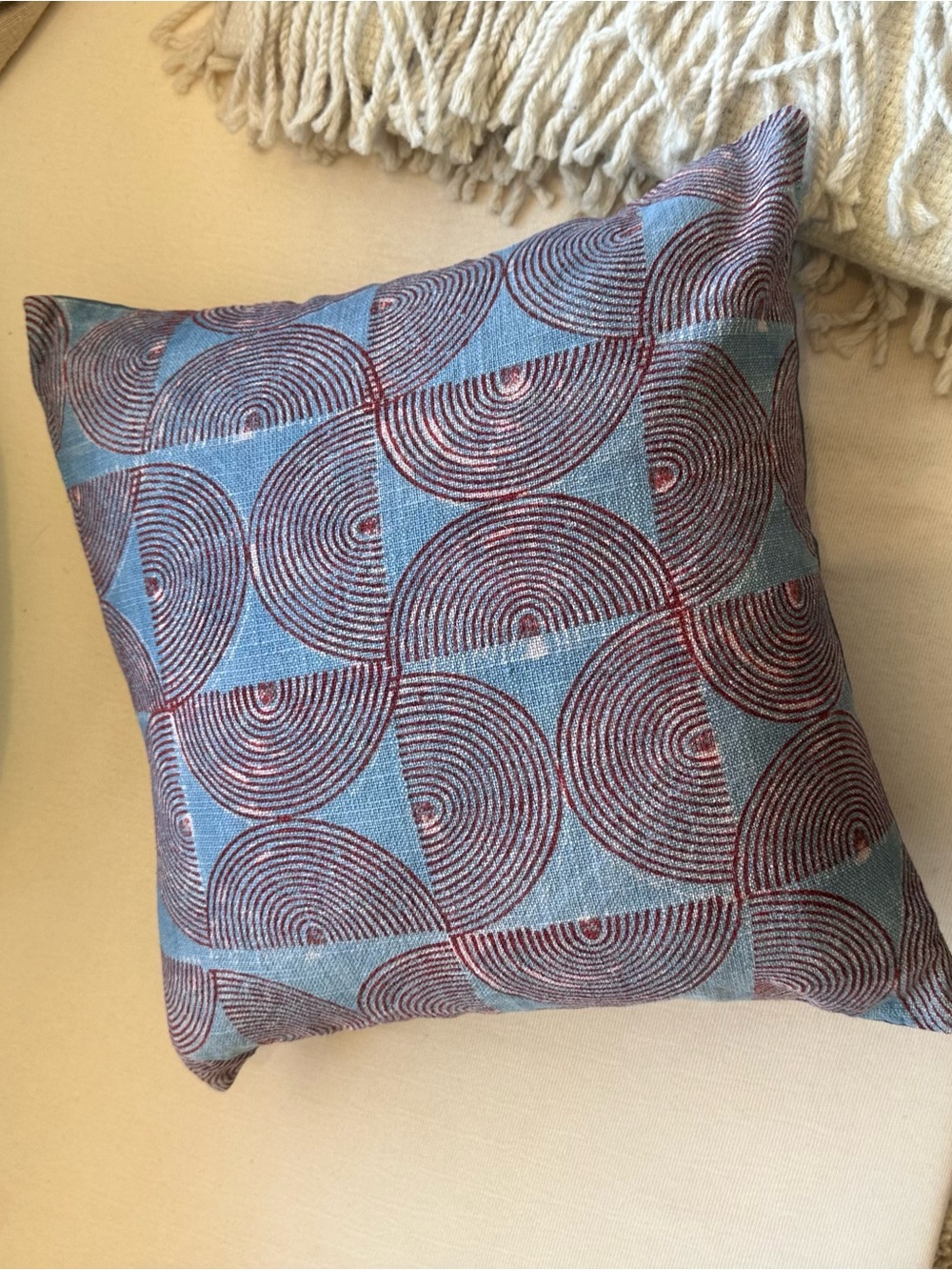CB2 Crescente Indigo Block Print Pillow cover w/insert.